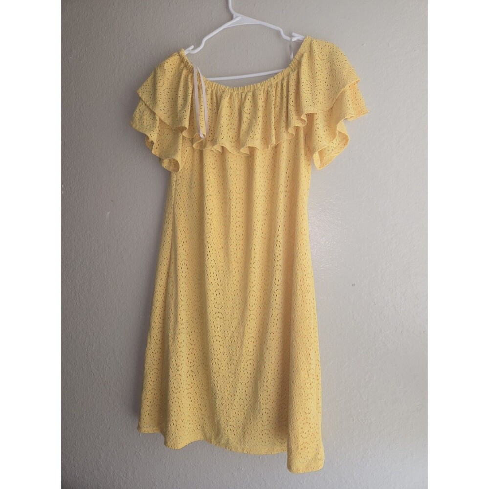 Women's London Times Yellow Ruffle Shoulder Dress Size 6 Summer Casual
